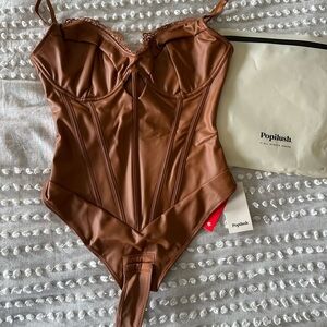 BRAND NEW- Popilush Brown Leather Bodysuit